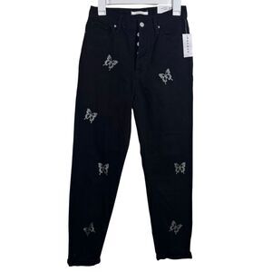 NWT Pacsun Black Bow Rhinestone Ultra High Rise Slim Jeans